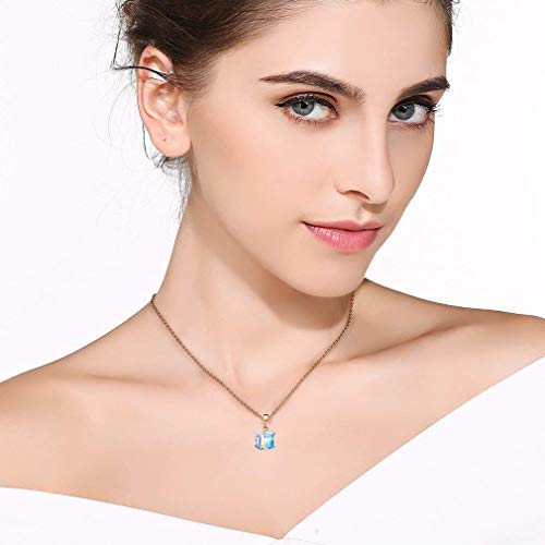 EVEVIC Austrian Crystal Cube Pendant Necklaces for Women 14K Gold Plated Hypoallergenic Dainty Jewelry2