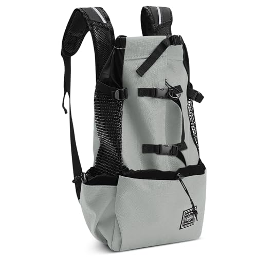 ALLSOPETS Hunderucksack Tragetasche Verstellbar für Kleine Mittelgroße Hunde, Haustier Rucksack zum Spaziergang Wandern Camping Bergsteigen Reisen (Salbeigrau, M)