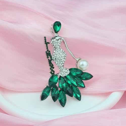 Image of Greek Sorority Brooch Pin for Women Sorority Gift Paraphernalia Jewelry Green Rhinestone Pearl Brooch Pin Sisterhood Graduation Gift for Soror Sister
