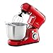 Klarstein Bella Küchenmaschine - Knetmaschine mit 6 Geschwindigkeitsstufen, Rührmaschne aus Edelstahl, Pulsfunktion, planetarischen Rührsystem, 3 Rühraufsätze, 1300 W, rot