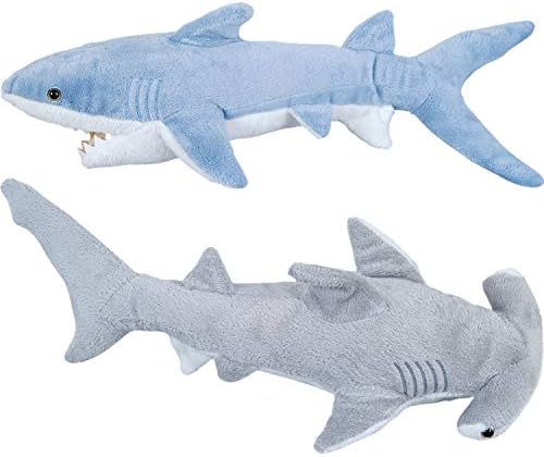 Bedwina Stuffed Animal Sharks - Pack of 2 Large, 14 inch Mako & 13 inch Hammerhead Plush Shark Toys, Stuff Animals Toy, for Baby Toddlers & Kids