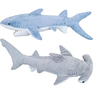 Bedwina Mako & Hammerhead Shark Plush Stuffed Animal Toys – Pack of 2, 35cm (14in) & 33cm (13in), Kids’ Toys, Ages 3+
