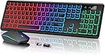 Trueque Wireless Keyboard and Mouse Combo, RGB Backlit, Rechargeable, Quiet Typing, 2.4GHz USB Receiver, Full Size, Sleep Mode, Compatible with Laptop, PC, Windows, Mac (Black)