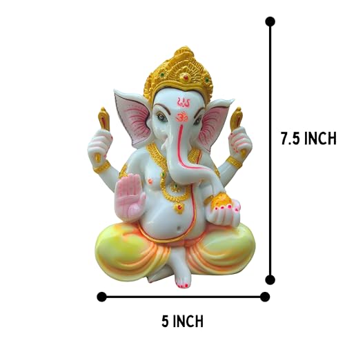 Image of Decorative Lord Buddhivinayak Ganesha God Mukut Ganesh Ji Poly Resin Idol Statue Sculpture for Home Decor /Gift Item 7.5 Inch