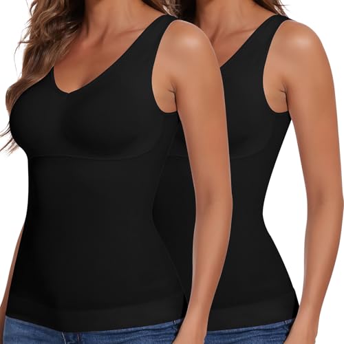 Image of JOYSHAPER Women Shapewear Tops with Padded Bra Camisole Shapewear Tank Tops | V-Neck Cami Shaper, Tank Tops With Built In Bras, Compression Tank Tops, Tummy Control Shapewear Camisoles,Daily Wear Tops