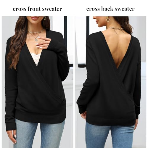 softome Womens Casual Long Sleeve Wrap Fall Sweaters Tops V Neck Solid Color Oversized Pullover Loose Fit Jumper4