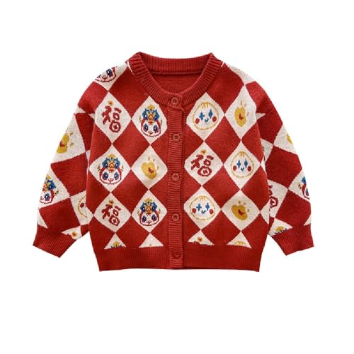 Chinese New Year Winter lucky sweater boys and girls Red thick cardigan sweater