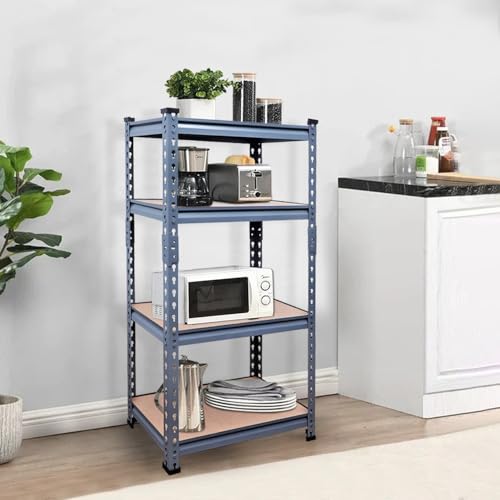 Image of BonKaso Adjustable Set of 4-Shelf Metal Storage Shelving Unit, Steel Bootless Rivet Utility Display Rack Garage Shelves, 43 Inches Height(43 X 24 X 12 Inc) Grey