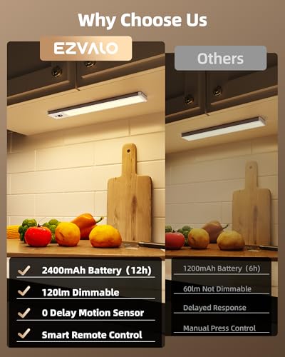 Image of EZVALO Under Cabinet Lighting with Charging Station, Rechargeable Motion Sensor Light Indoor, Dimmable Closet Lights Wireless, 3000K, Motion Activated Under Counter Lights for Kitchen,Pantry(3 Pcs)