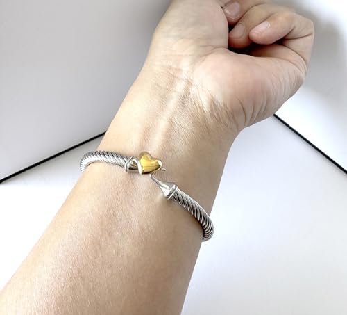 Adjustable Twist Stainless Steel Cable Wire 14K Gold Plated Love Heart Charm Bracelets Friendship Open Bangle Wrist Cuff for Women Men3