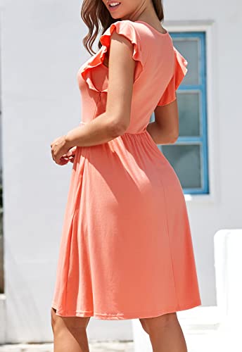 Lamilus Women's Casual Summer Dresses 2025 Ruffle Sleeves V-Neck Button Down Midi Swing Party Dress - Image 6