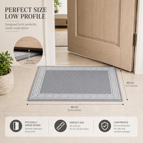 Image of Matz&More Greek Single Line Floor Mat | 40x60 CM | Grey White | Nylon Tufted Gel Baking Anti-Slip | Doormat for Home Entrance, Kitchen & Bedroom