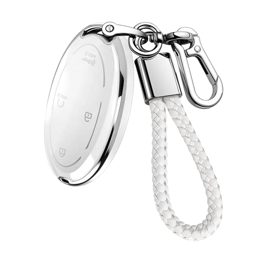 JOYEAR Key Fob Cover with Key chain Compatible with 2023 2024 2025 2026 Hyundai Ioniq 6 Grandeur GN7 2024 2025 Sonata Elantra Kona Santa Fe Tucson Car Accessories (Silver-White 5 Buttons)