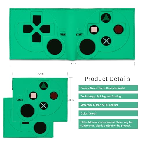 Image of Game Controller Wallets For Kids, Man, Teen Bifold Wallet Multiple Card Slots and Coin Pocket Gamepad Silicone And PU Leather Surface Video Game Kids Wallet in Green