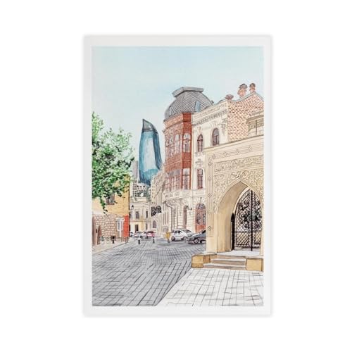 GAPKJGTS Impression sur toile Paysage urbain de Baku Azerbaïdjan - Décoration pour chambre à coucher, bureau, chambre - Cadeau - 20 x 30 cm