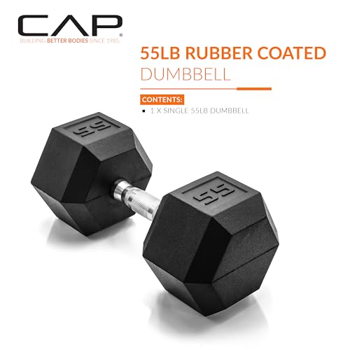 Image of CAP Rubber Coated Dumbbell Weights, Free Weights for Home Gym Strength Training, Anti-Roll Hex Dumbbells with Black, Chrome & Comfort Grip Handles, Singles
