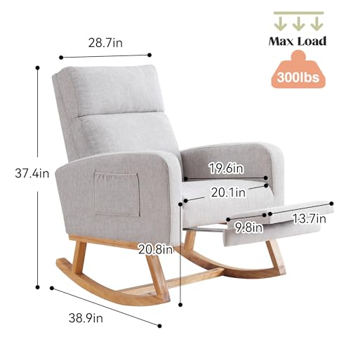Image of HCHAIRH Rocking Chair Nursery, Nursing Rocking Chairs with Foot Rest for Mom Breastfeeding, Rocker Glider Chair with High Backrest for Living Room, Bedroom, Light Gray