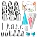RFAQK - 50 Pcs Russian Piping Tips Set- 15 Numbered, Easy to Use Icing Nozzles - 2 Leaf Tips - 2 Couplers -30 Icing Bags -1 Pastry Bag- Pattern Chart,E.Book User Guide, cupcake decorating Kit supplies