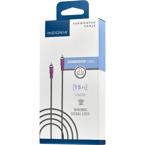 INSIGNIA 15 ft Subwoofer Cable, RCA Audio Cable for Powered Subwoofers, Home Theater Receivers, Amplifiers & Sound Systems