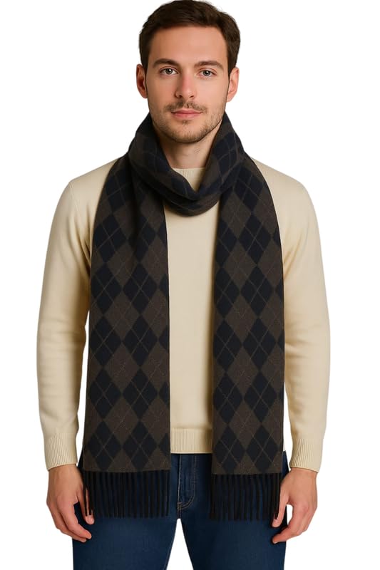 krystle Woolen Muffler for Men – Soft Checked Scarf with Tassels | Warm & Stylish Winter Accessory (Free Size,Grey2)-picture-34