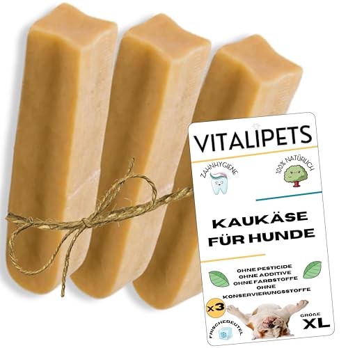 VITALIPETS Yak Käse für Hunde | 100% Natürlicher Kauknochen | Zahnpflege & Mineralstoffquelle | Ultra-langlebiges Kauspielzeug | Beruhigt & Stimuliert (GRÖBE XL Hunde von 15 bis 20 Kg 3 Stück)