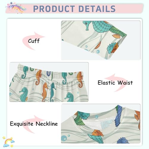 Pajama Sets Long Sleeve Seahorse Pattern with Colors Soft Comfy Sleepwear 2 Piece PJS 3-8T4