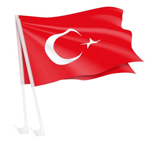 Piersando Autofahne Set 2 Stück Auto Fahne Fussball EM WM 2026 Länderflagge Fanartikel Land Flagge Autoset Eishockey Handball Basketball Türkei