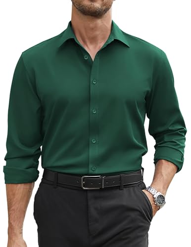 Image of COOFANDY Mens Stretch Dress Shirts Long Sleeve Button Down Shirt Regular Fit Formal Business Shirts