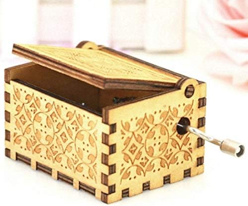 EITHEO Wooden Antique Carved Hand Crank Jingle Bells Theme Music Box for Merry Christmas