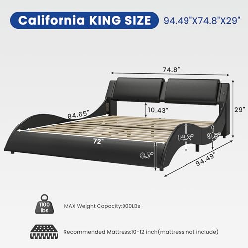 image for DICTAC California King Bed Frame with Headboard and Led Lights Modern 