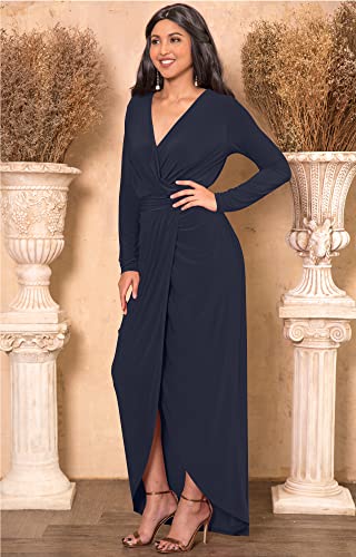 KOH KOH Womens 2025 Long Sleeve Formal Wrap Draped Cocktail V-Neck Gown Maxi Dress2