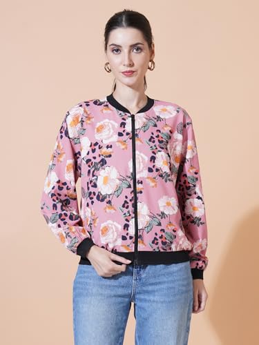 Image of 9 Impression Women's Printed Bomber Jackets | Full Zipper Regular Jacket | Casual Sweatshirt | Oversized Jackets for Women | Outdoor Office Wear Winter Jackets