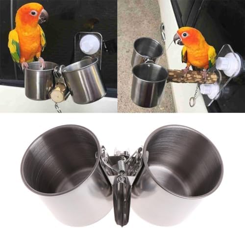 Parrot Feeding Cups - Stainless Steel Cage Bowls for Birds