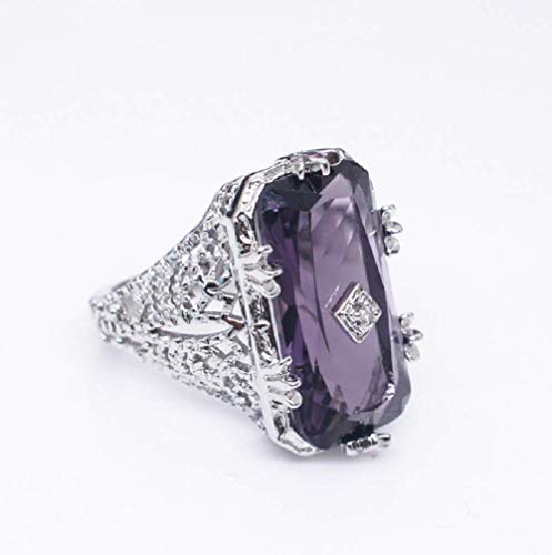 LRGKMCWTOB 925 sterling silver large amethyst ring square cut gemstone ring wedding ring female jewelry size 6-104