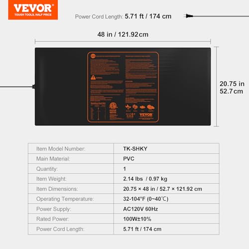 Image of VEVOR 48 inchx 20.75 inch Seedling Heat Mat 1 Pack, MET-Certified, Waterproof, for Indoor Germination, Gardening, Hydroponics, Greenhouse Use
