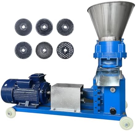 Feed Pellet Machine with 6 Grinding Discs 2.5/3 / 4/5 / 6 / 8mm, 220V Animal Feed Mill Machine, 5.5KW Copper Motor 100-200 kg/h with Air Switch 3 Head Rollers and A Splash Plate