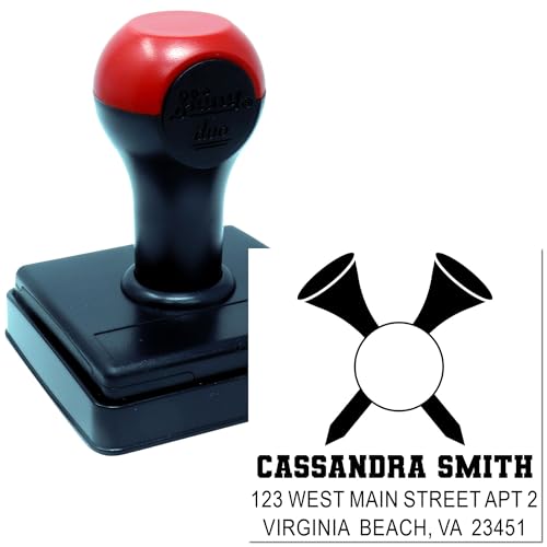 Image of Handheld Whimsical Ribbon Duo Hand Mail Stamp - for Home and Small Shops | Handheld Rubber Stamp. Any standard pad works. Outgoing Mail Stamp. Engraved after you order. 1-5 /8 inch square imprint.