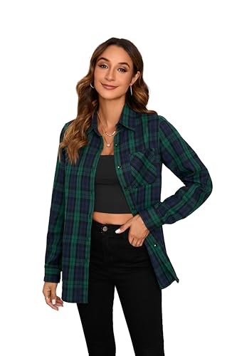 Stamain Damen Kariertes Hemd Langarm Flanellhemd für Frauen Karierte Bluse...