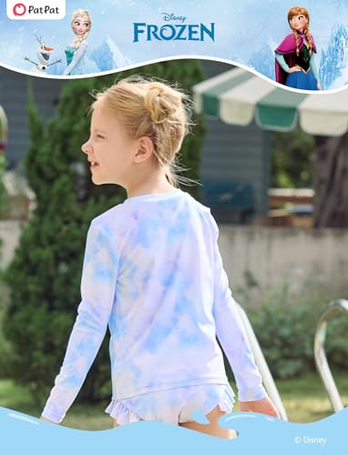 Image of Disney Frozen Elsa Stitch Marvel Toddler Girl Two Piece Long Sleeve UPF50+ Swimsuit Rashguard Sets Bathing Suit