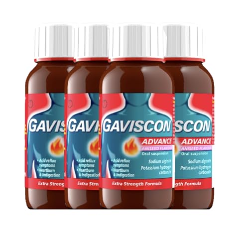 Gaviscon Advance Liquid, Aniseed, 4 X 150ml, Total of 600ml, Heartburn Liquid, Indigestion Relief, Stomach Acid Relief, Gerd, GORD, Acid Reflux, Suitable for Pregnancy, Lasts Up to 4 Hours, Antacids