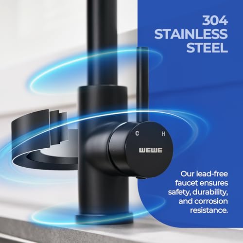 WEWE Black Kitchen Faucet with Pull Down Sprayer, Kitchen Sink Faucet with Pot Filler Single Handle Commercial High Arc Stainless Steel Matte Black for Bar Laundry RV Utility Sink - Thumbnail 5
