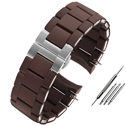 Bracelet silicone marron argent 20mm pour montre AR5890 élégance durable