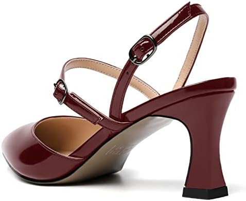 SKYSTERRY Women's Spool Sexy Mid Heel Wedding Patent 2.5 Inch Slingback Slip On Pointed Toe Pumps Shoes Burgundy Size 9 - Zapatos Formales para Mujer | Image 6