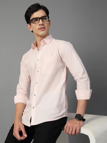 Image of Majestic Man Solid Cotton Casual Shirt - Slim Fit, Full Sleeves, Premium Button Closure
