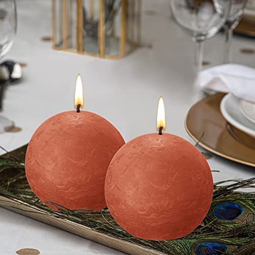 Bolsius 3 Pack Orange Rustic Ball Pillar Candles - 3 Inch - Premium European Quality - Natural Eco-Friendly Plant-Based Wax - Unscented Dripless Smokeless 25 Hour Party Décor And Wedding Candles #TOP5