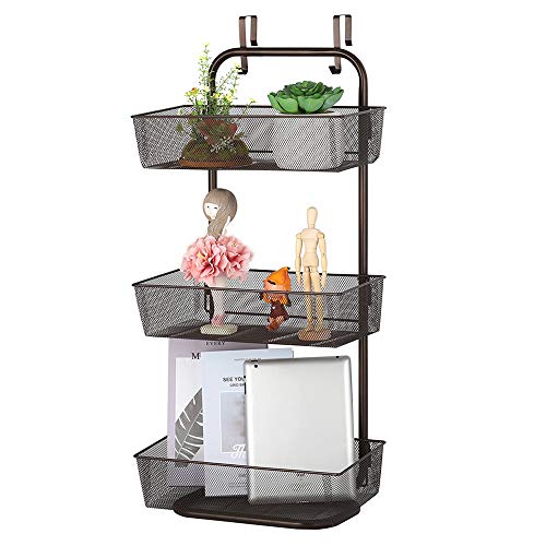 Over the Door Organizer Storage Basket Rack 3-Tier Hanging and Free Standing Mesh