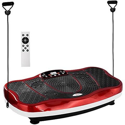 HOMCOM Plataforma Vibratoria Placa de Vibración con Pantalla LED Velocidad Ajustable USB Música Mando a Distancia y Banda Elástica para Entrenamiento en Casa 78x45x13 cm Negro y Rojo Cover