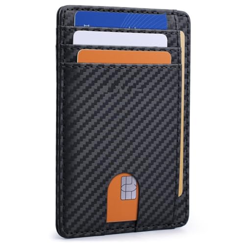 2026 Upgraded Minimalist Wallet for Men: RFID Anti-Skimming Ultra-Thin Carbon Fiber Card Wallet, Perfect as a Gift for Family or Friends on Christmas, Birthdays, Anniversaries (Black, One Size)