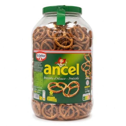 Bretzels d'Alsace - Pretzels Crujientes Tradicionales Salados, Bote Familiar 1,4 kg - Aperitivo sin Aceite de Palma - Snack Ideal para Fiestas y Eventos - NEXU