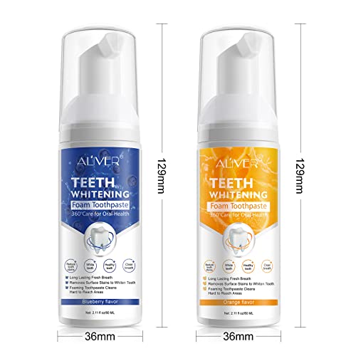 Teeth Whiten Foam Toothpaste 2 Pack,Natural Ingredients Baking Soda,Ultra-Fine Mousse Foam Deep Clean Gums,Stain Removal,Oral Care Toothpaste Replacement Mouth Wash Water With Fruit Flavor #TOP7